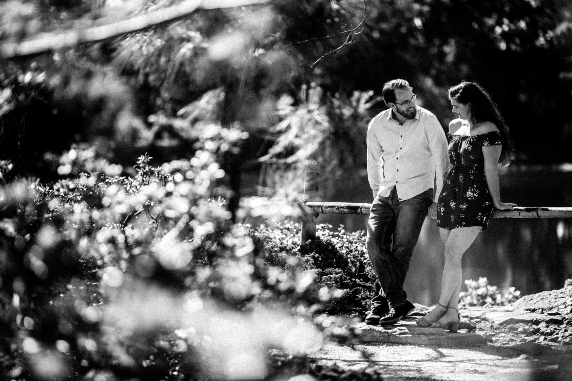 Victoria and Blair wedding portrait in garden, Elora Mill Hotel wedding photography by Boogietek Photo+Cinema